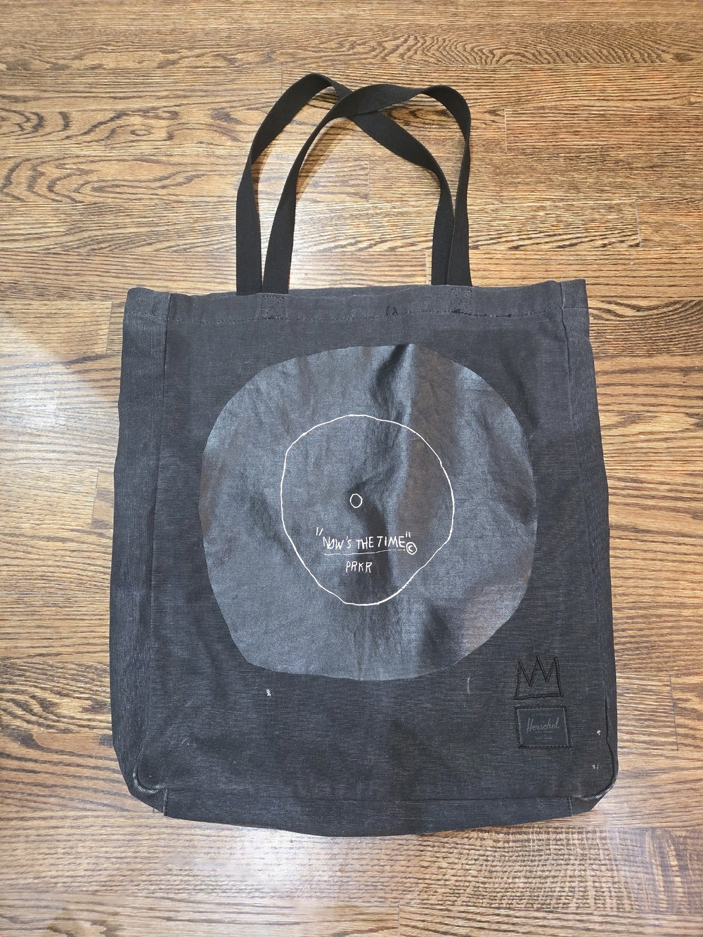 Herschel Supply Company Black Canvas Messenger Tote with Gray Circular Print